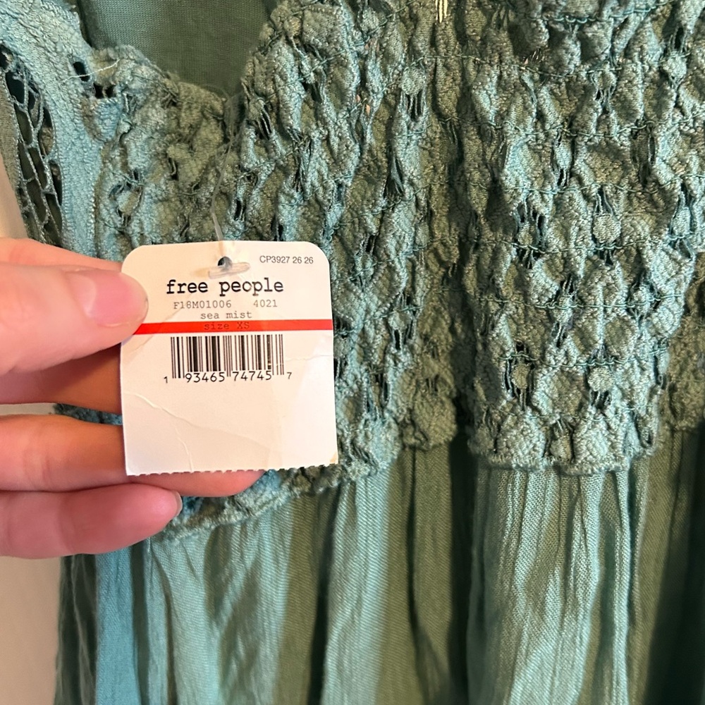 Free People Adella Slip Sage Blue Lace ruffle Teal Lace Mini Dress - Picture 9 of 10